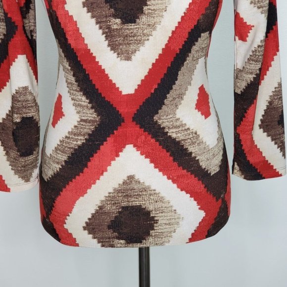 Lauren Ralph Lauren Brown Tan Rust Red Aztec Indian Pattern Surplice Top Size S - Picture 8 of 13